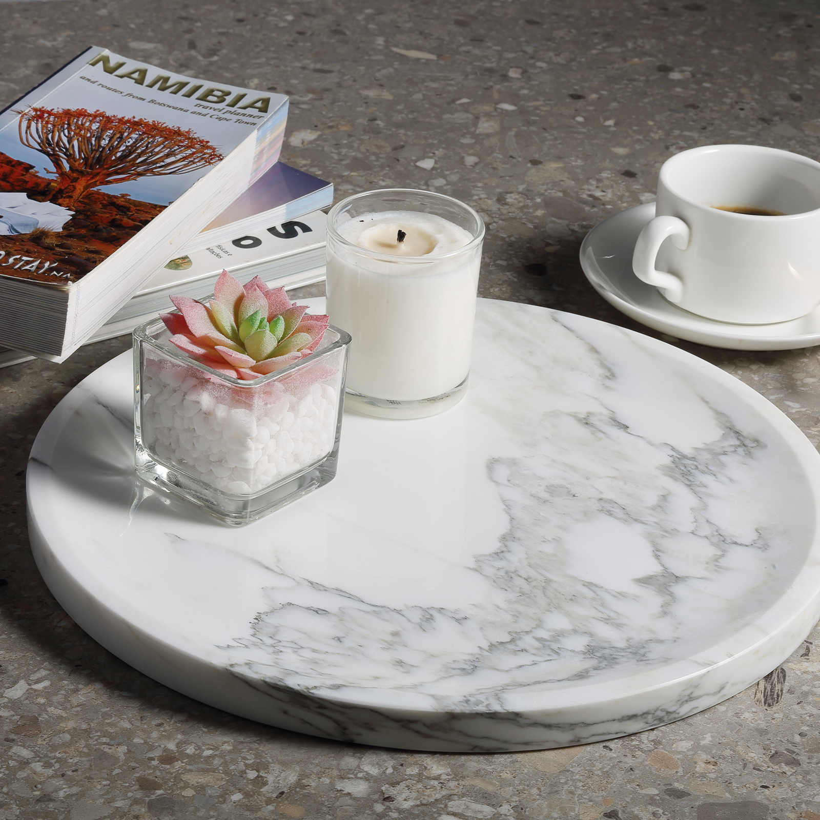 Round Serving Tray - Marble (Statuario)