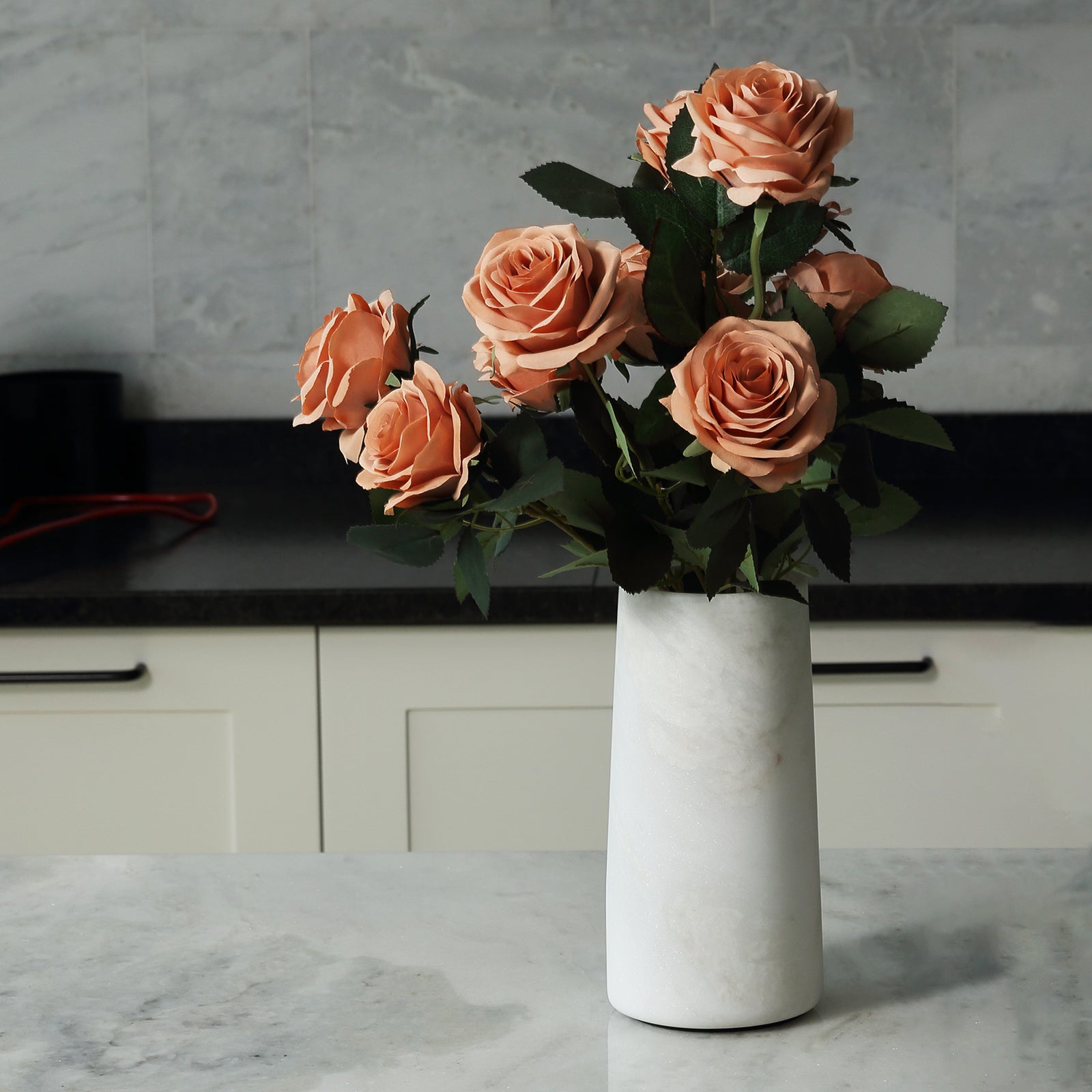 Koville Natural Marble Vase 3.77", Cylindrical-Namib Bianco