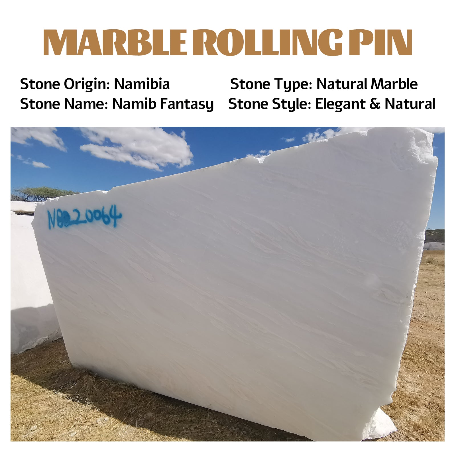 Rolling Pin with Wooden Base Holder - Namib Fantasy