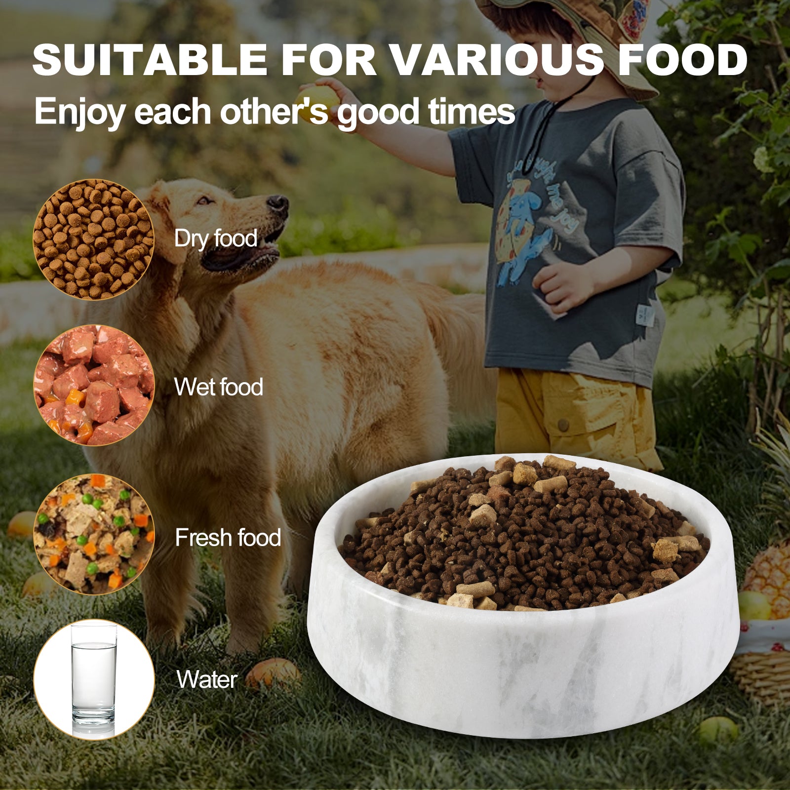 Koville Natural Marble Pet Bowl,9.36 inch-Namib Fantasy