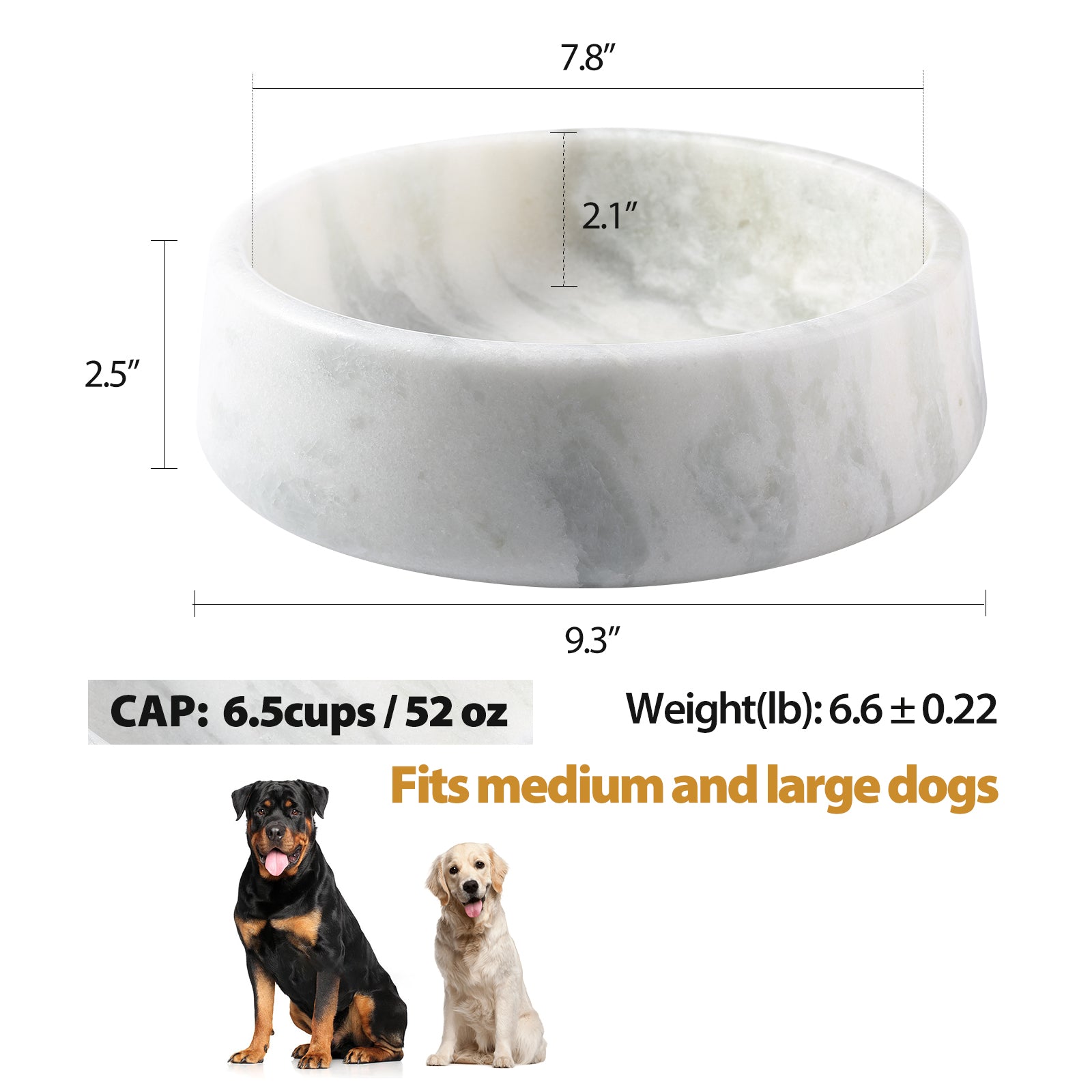 Koville Natural Marble Pet Bowl,9.36 inch-Namib Fantasy