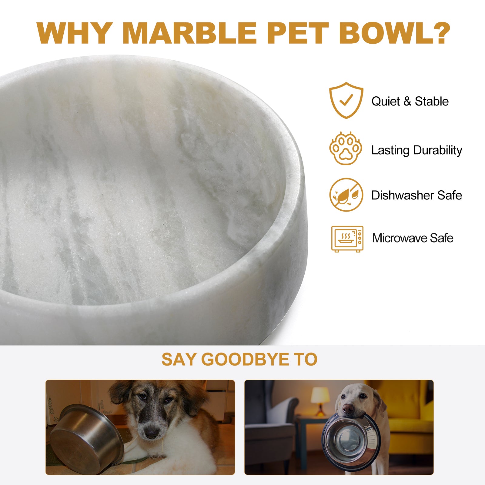 Koville Natural Marble Pet Bowl,9.36 inch-Namib Fantasy