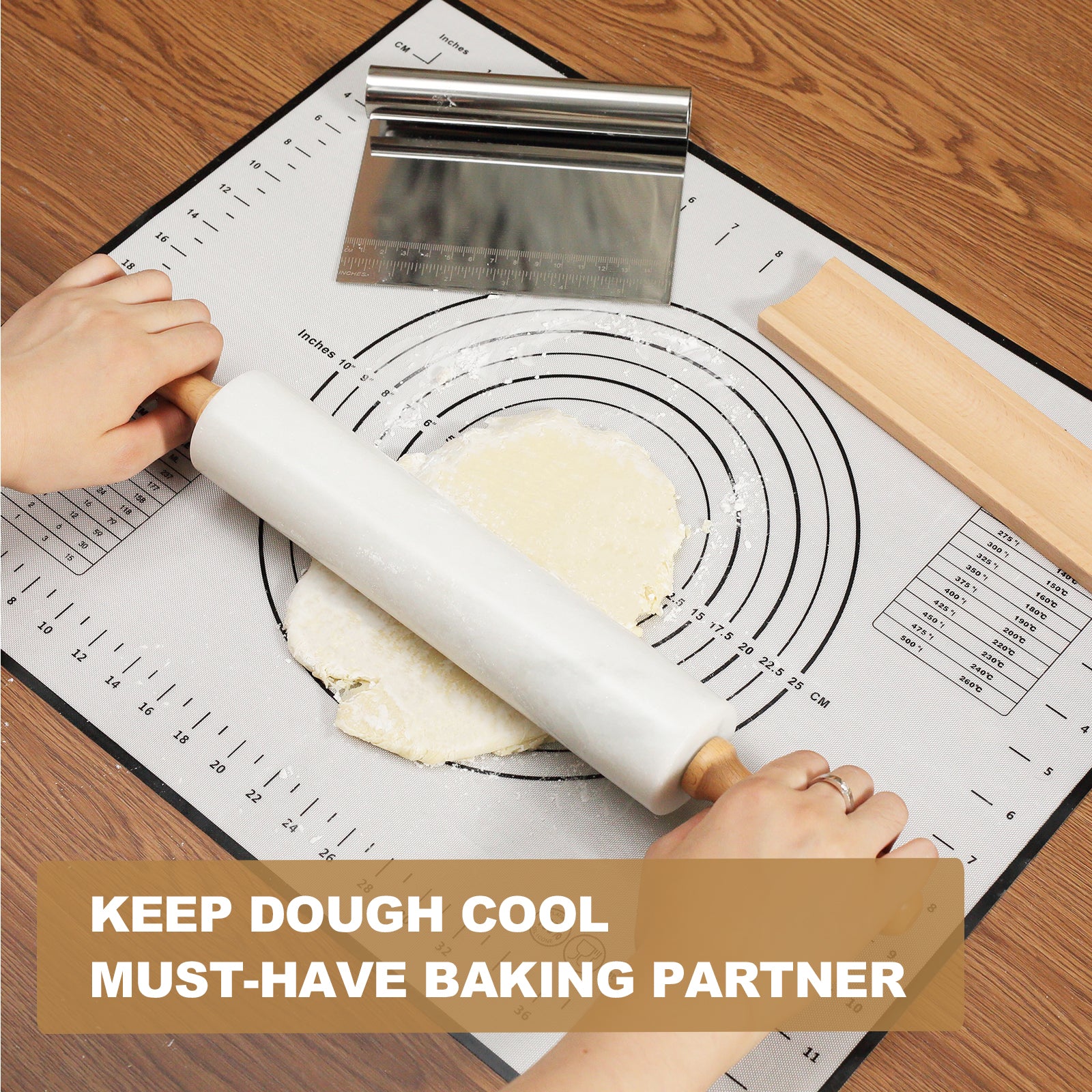 Koville Natural Marble Rolling Pin with Wooden Base Holder,18.11 inch-Namib Fantasy