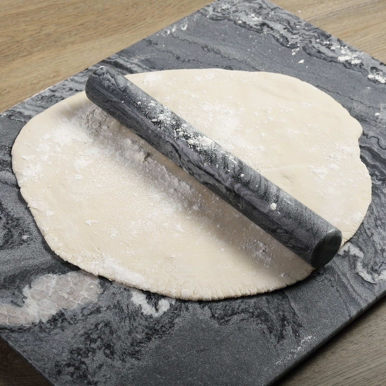 Koville Natural Marble Rolling Pin with Wooden Base Holder,13 inch-Monte Grigio