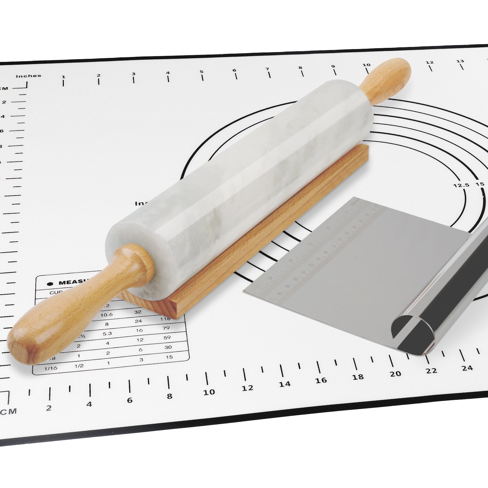 Koville Natural Marble Rolling Pin with Wooden Base Holder,18.11 inch-Namib Fantasy