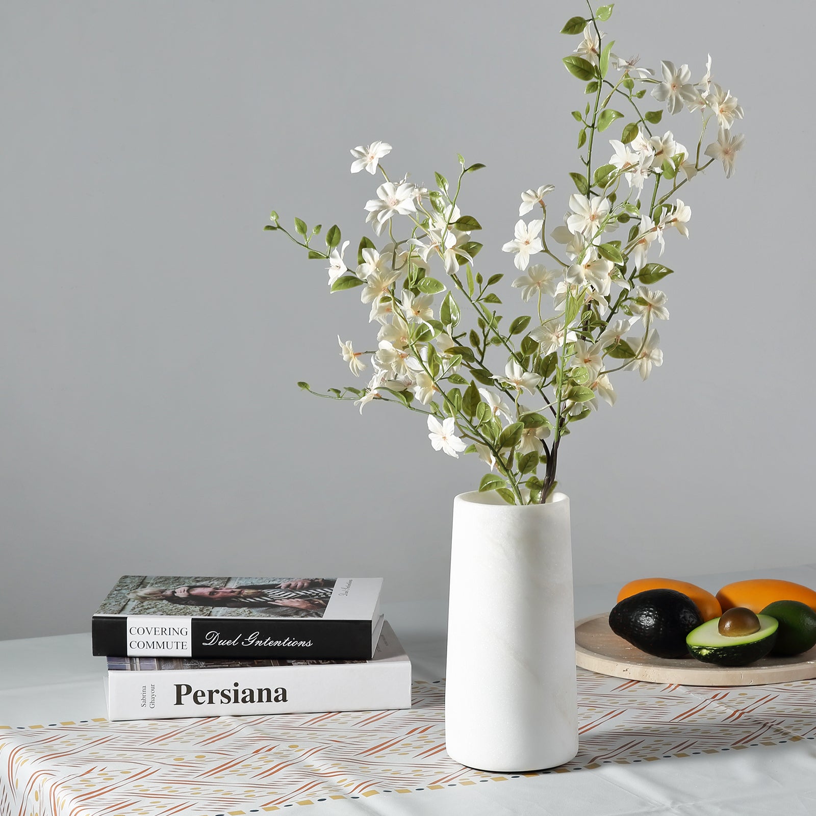 Koville Natural Marble Vase 3.77", Cylindrical-Namib Bianco