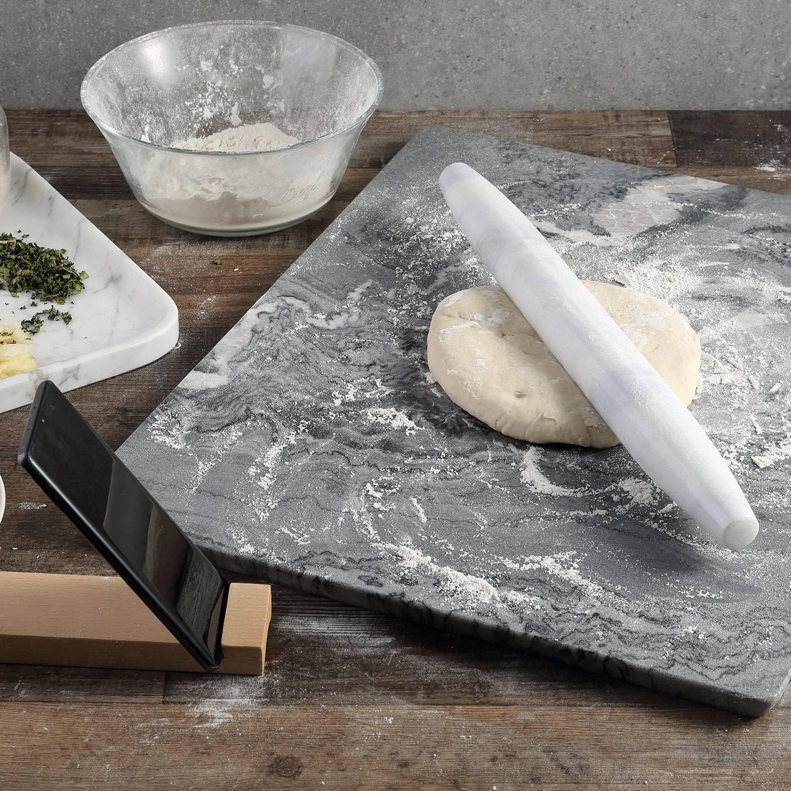 Natural Marble Rolling Pin with Wooden Base,16 inch-Namib Fantasy