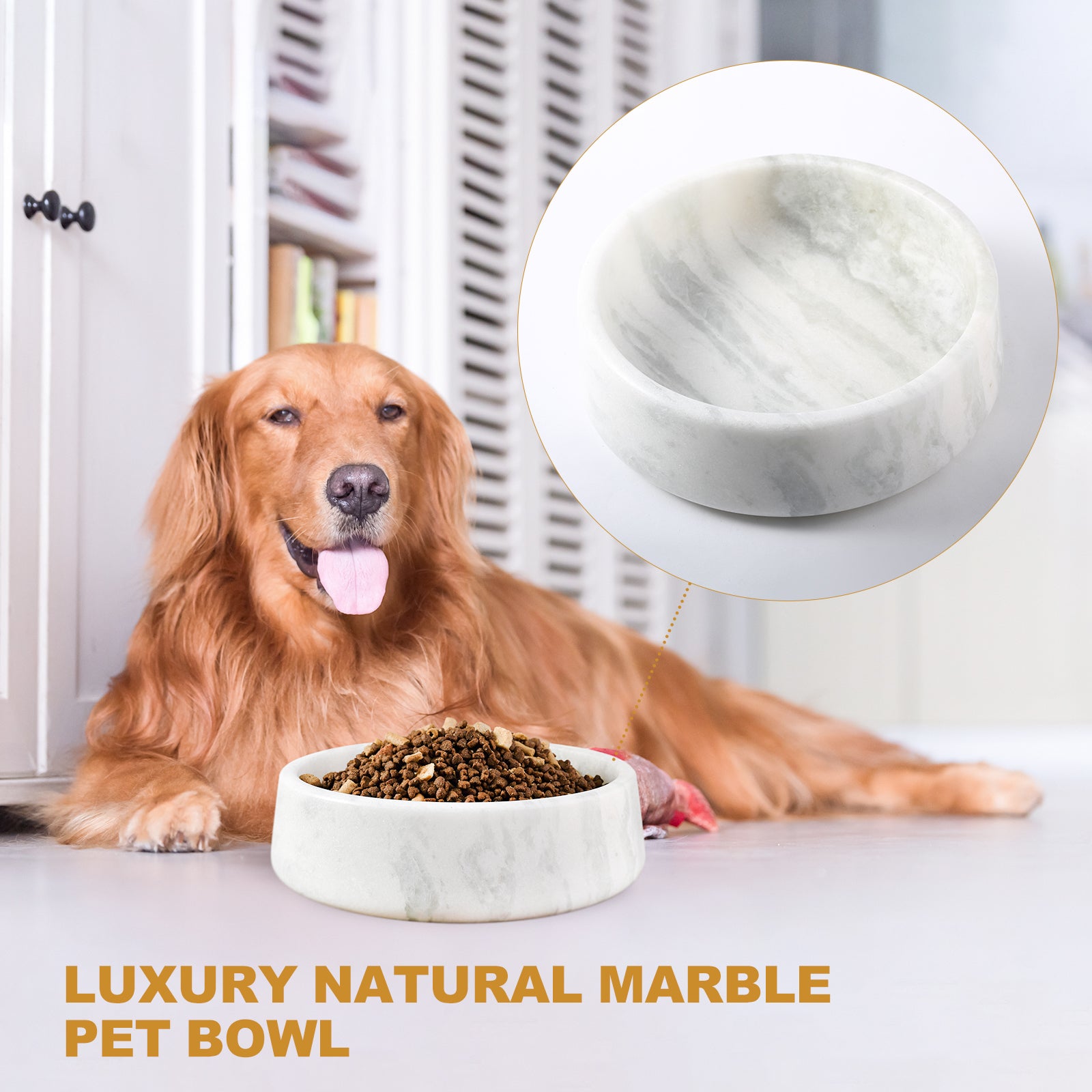 Koville Natural Marble Pet Bowl,9.36 inch-Namib Fantasy