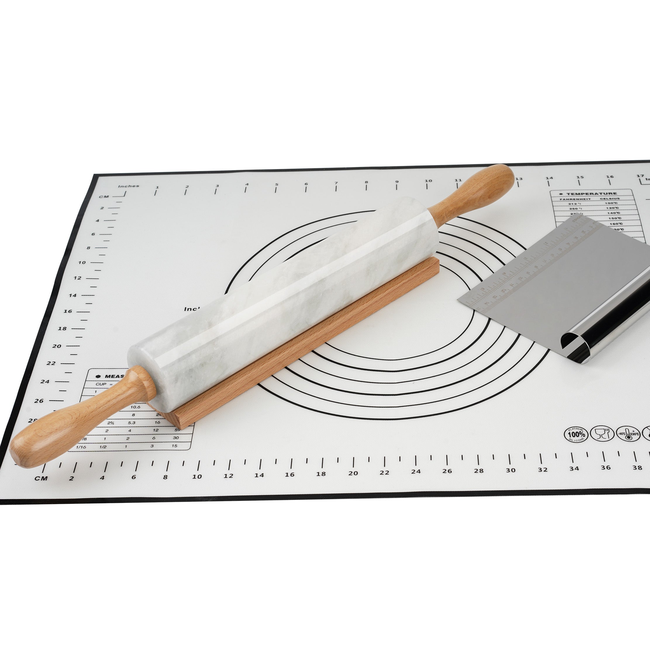 Koville Natural Marble Rolling Pin with Wooden Base Holder,18.11 inch-Namib Fantasy