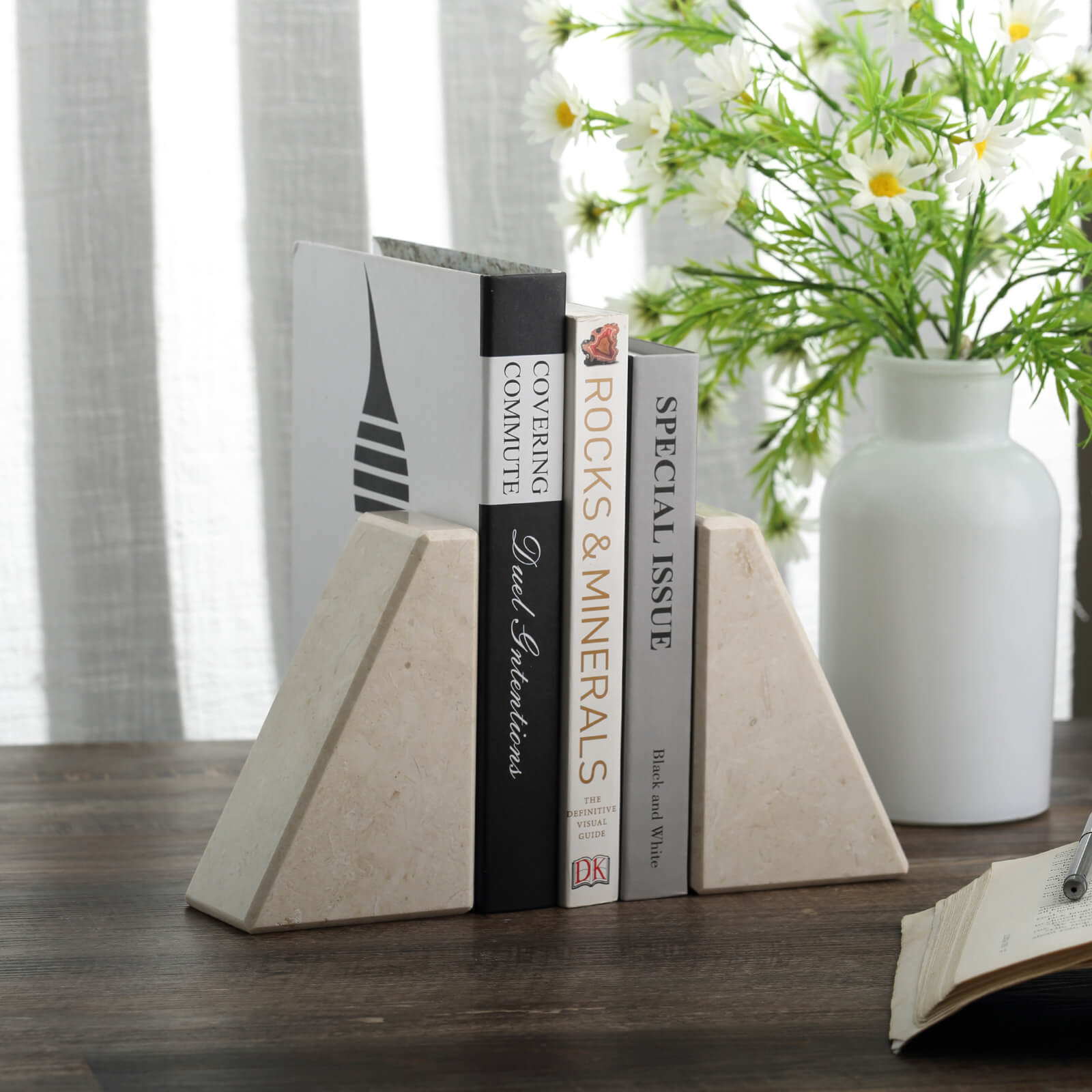Koville-7lbs-Trapezoid-Marble-Bookends-Crema-Beige-Book-Holders