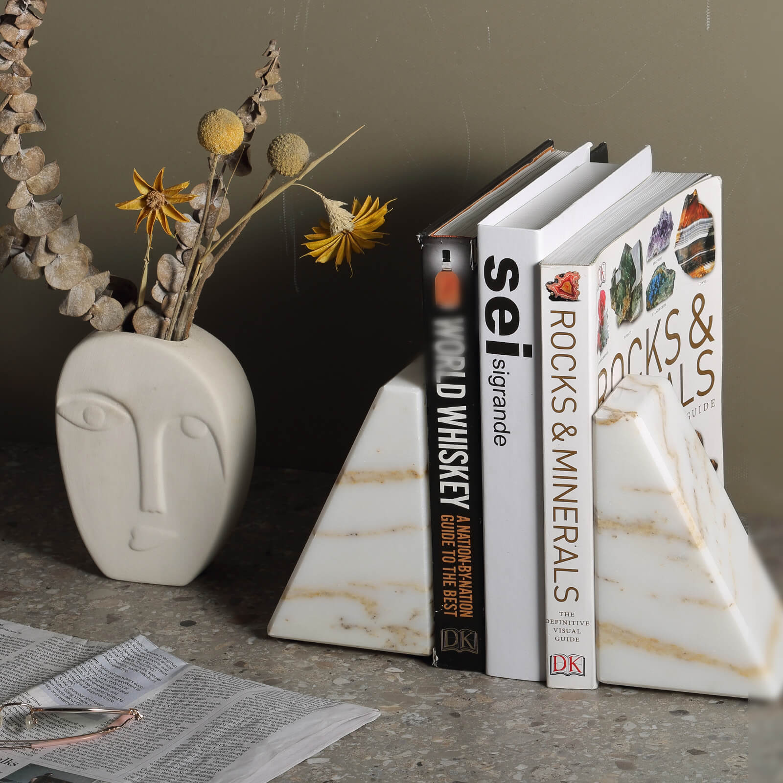 Trapezoid Bookends - Marble (Golden Calacatta)