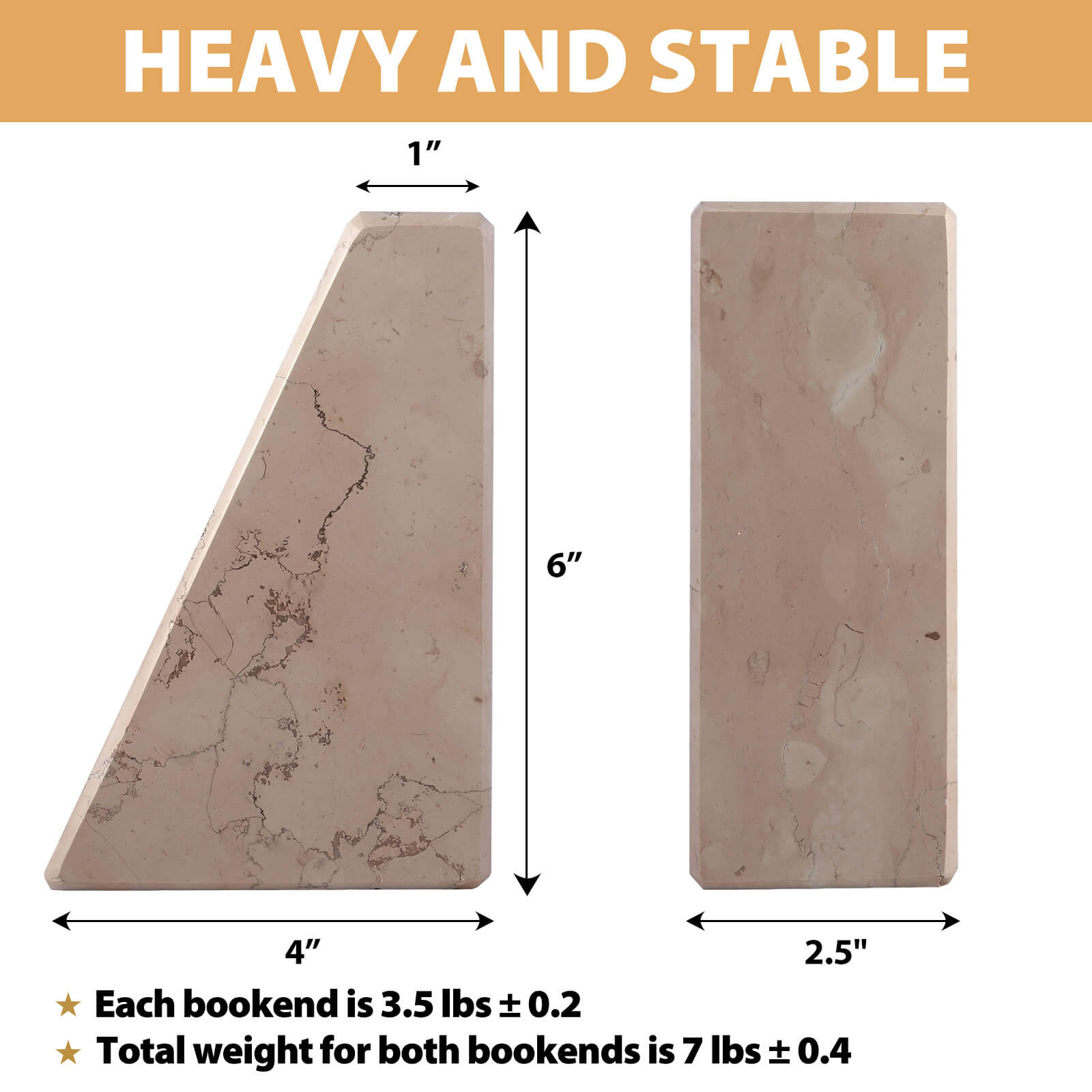 Trapezoid Bookends - Marble (Perlino Rosato)