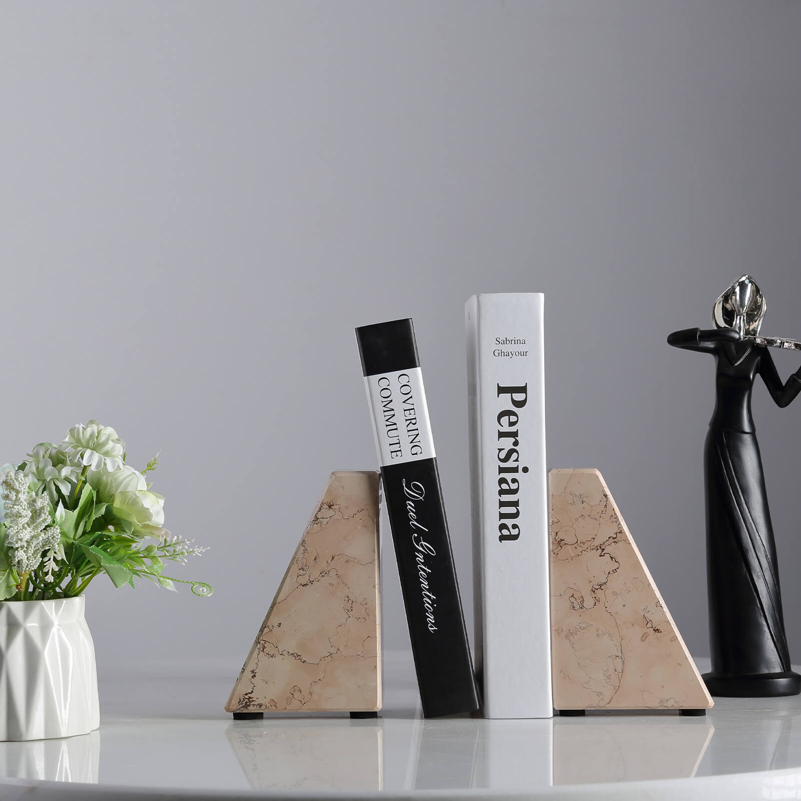 Trapezoid Bookends - Marble (Perlino Rosato)