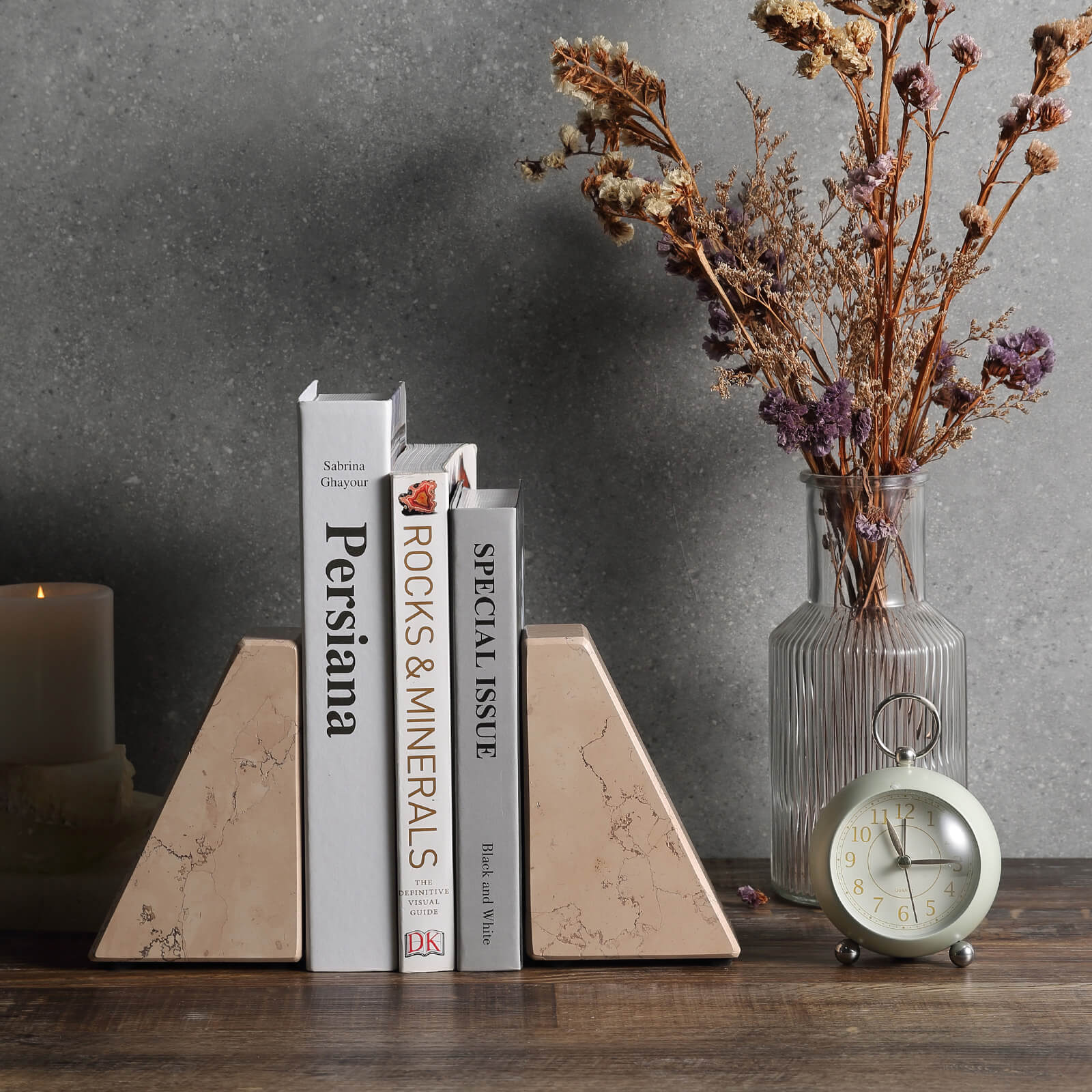 Trapezoid Bookends - Marble (Perlino Rosato)