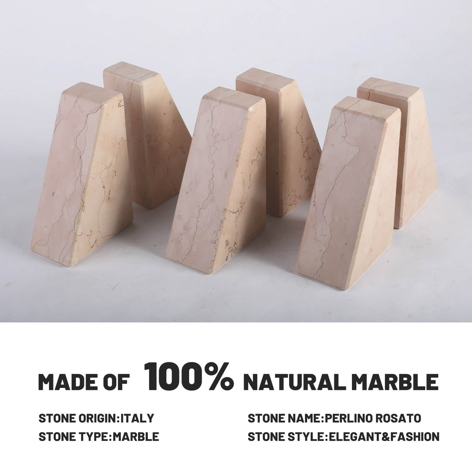 Trapezoid Bookends - Marble (Perlino Rosato)