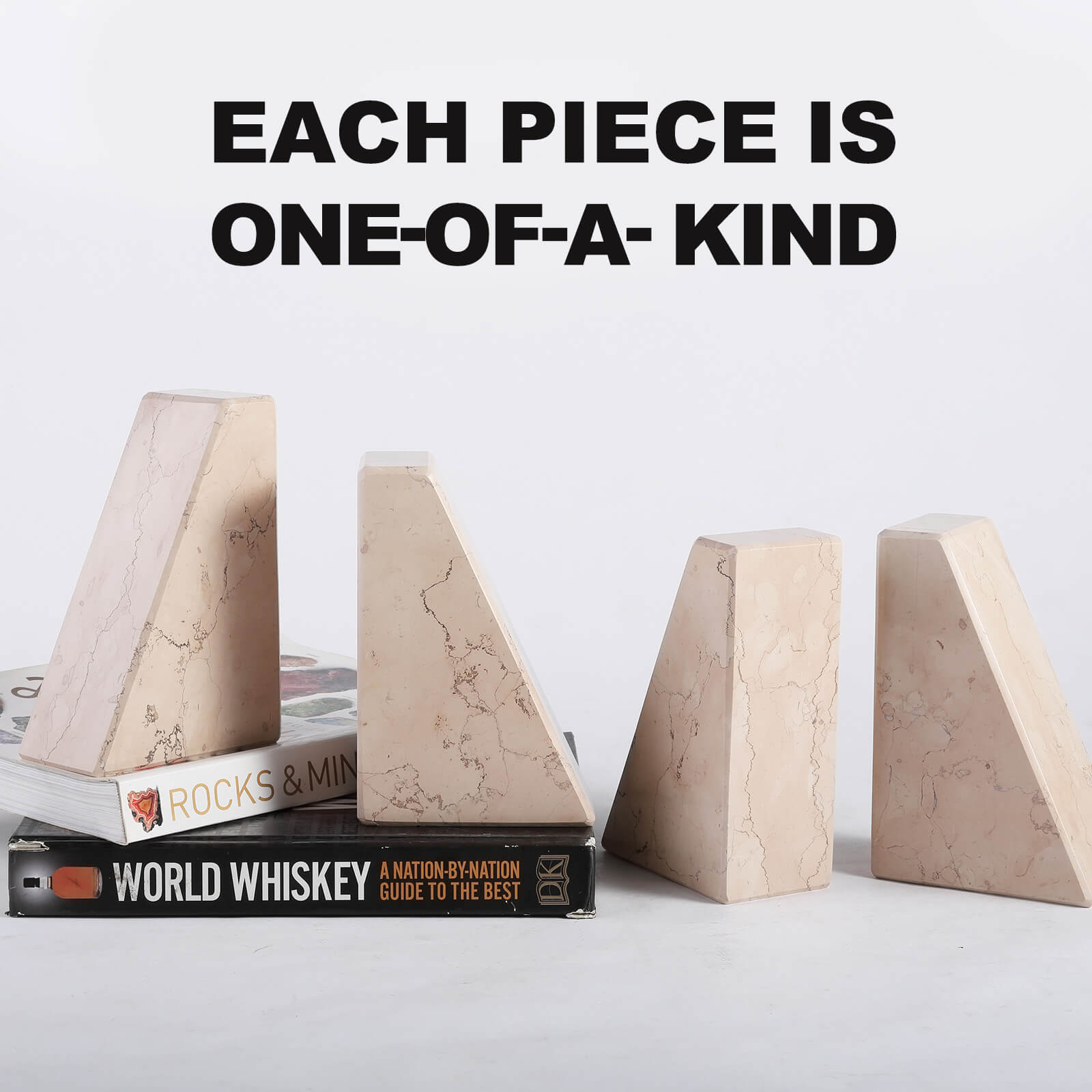 Trapezoid Bookends - Marble (Perlino Rosato)