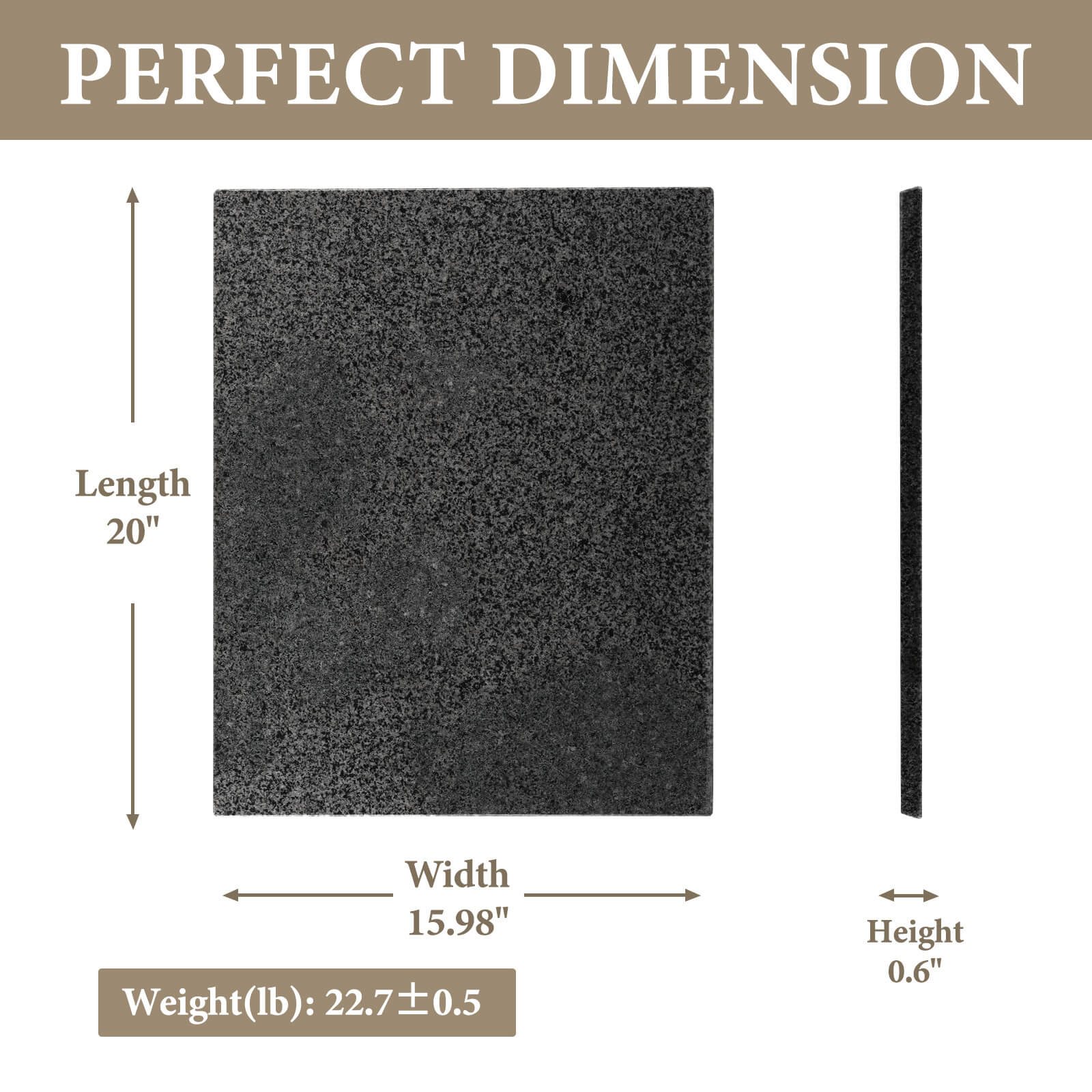 Koville Nature Granite Cutting Board 20x16in Sesame Black Granite Slab