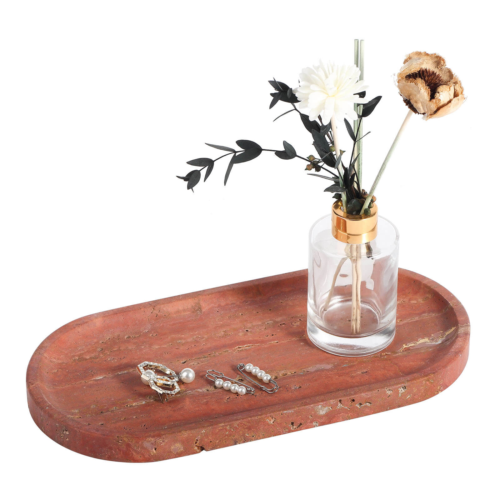 Koville-Travertine-Oval-Tray-12-Decorative-Vanity-Tray-Red-Travertine