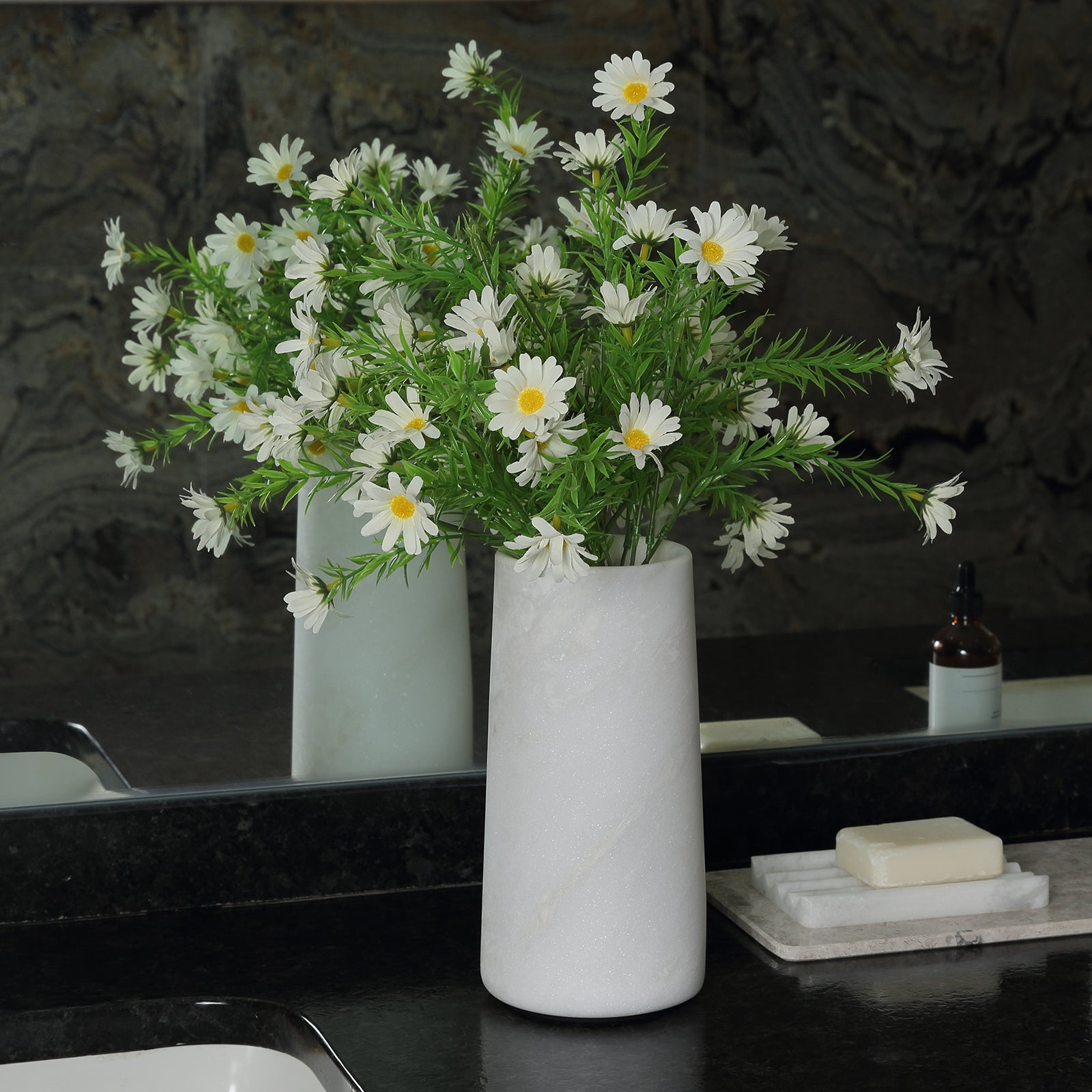Koville Natural Marble Vase 3.77", Cylindrical-Namib Bianco