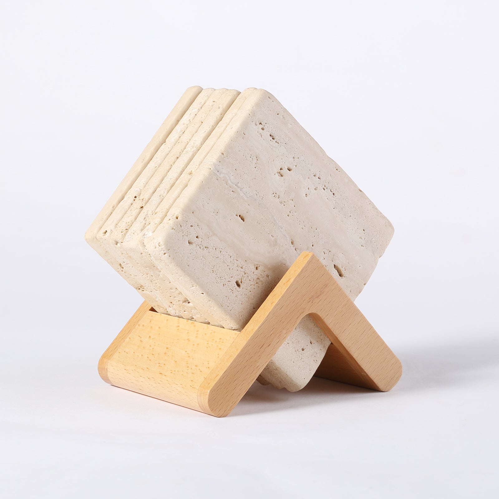 Koville Natural Travertine Marble Coasters,Set of 6-Travertino Romano