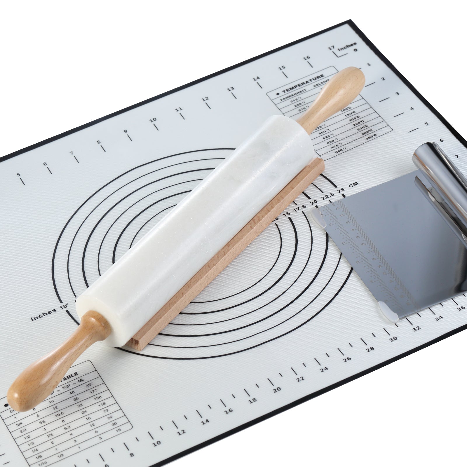 Koville Natural Marble Rolling Pin with Wooden Base Holder,18.11 inch-Namib Fantasy