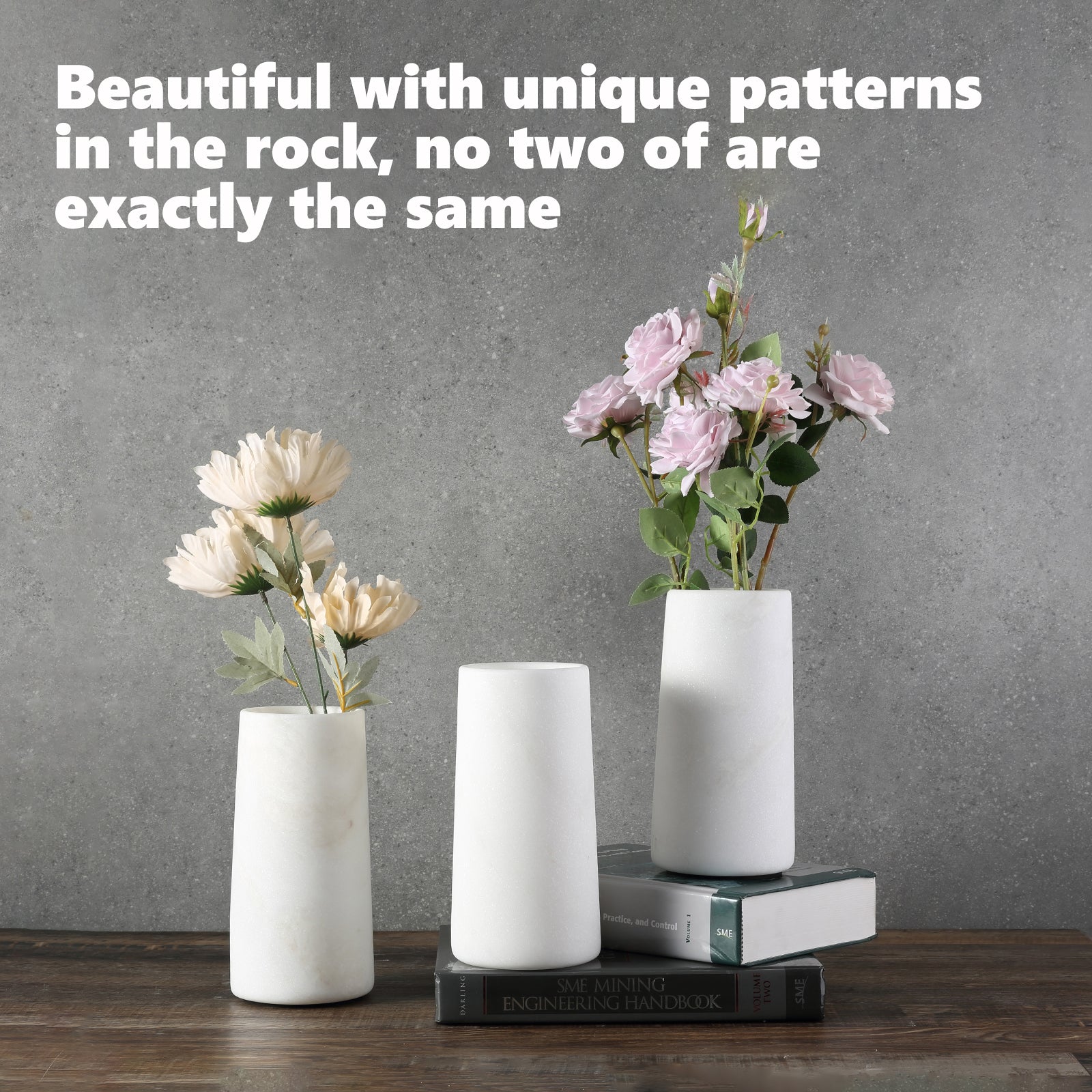 Koville Natural Marble Vase 3.77", Cylindrical-Namib Bianco