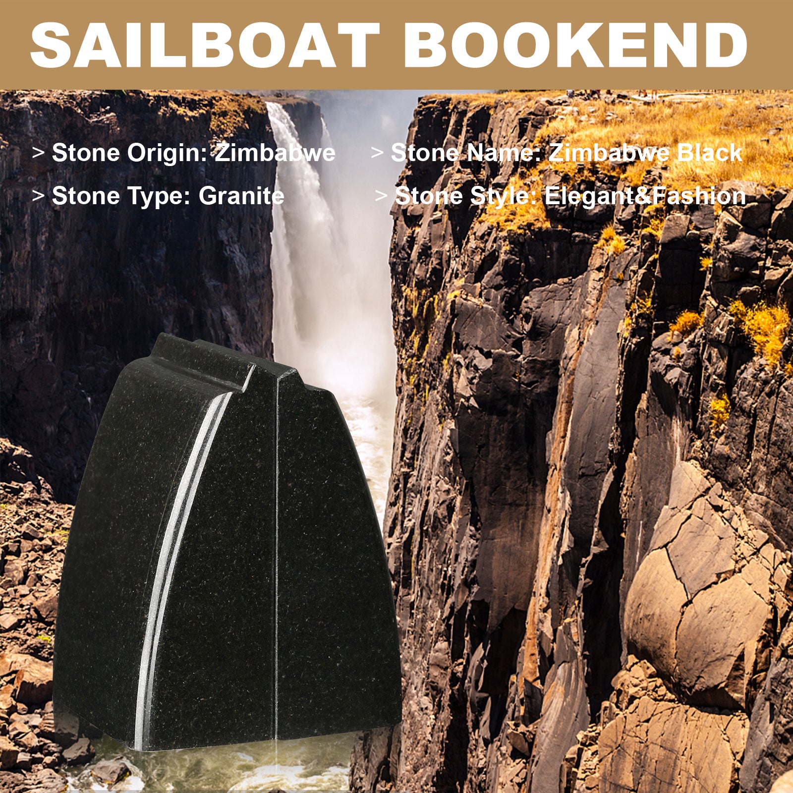 Sailboat Bookends - Granite (Zimbabwe Black)