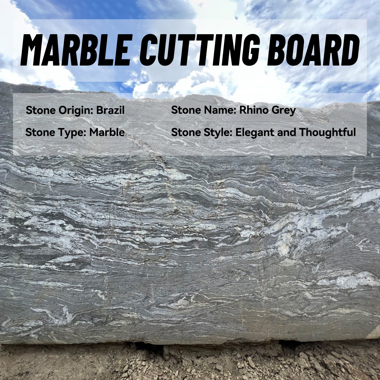 Round Pastry Board - Marble (Rhino Grey)
