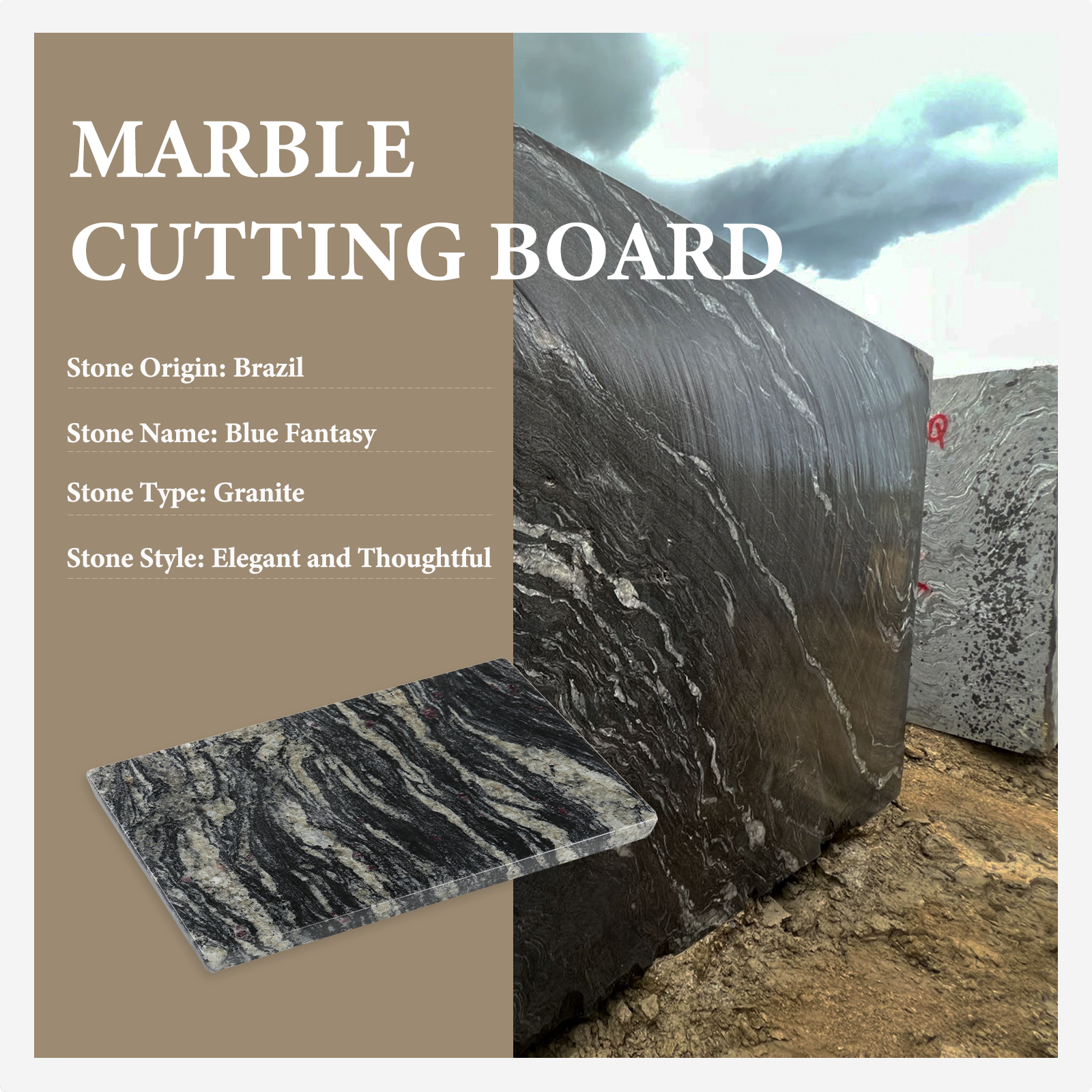 Rectangle Pastry Board - Granite (Blue Fantasy)