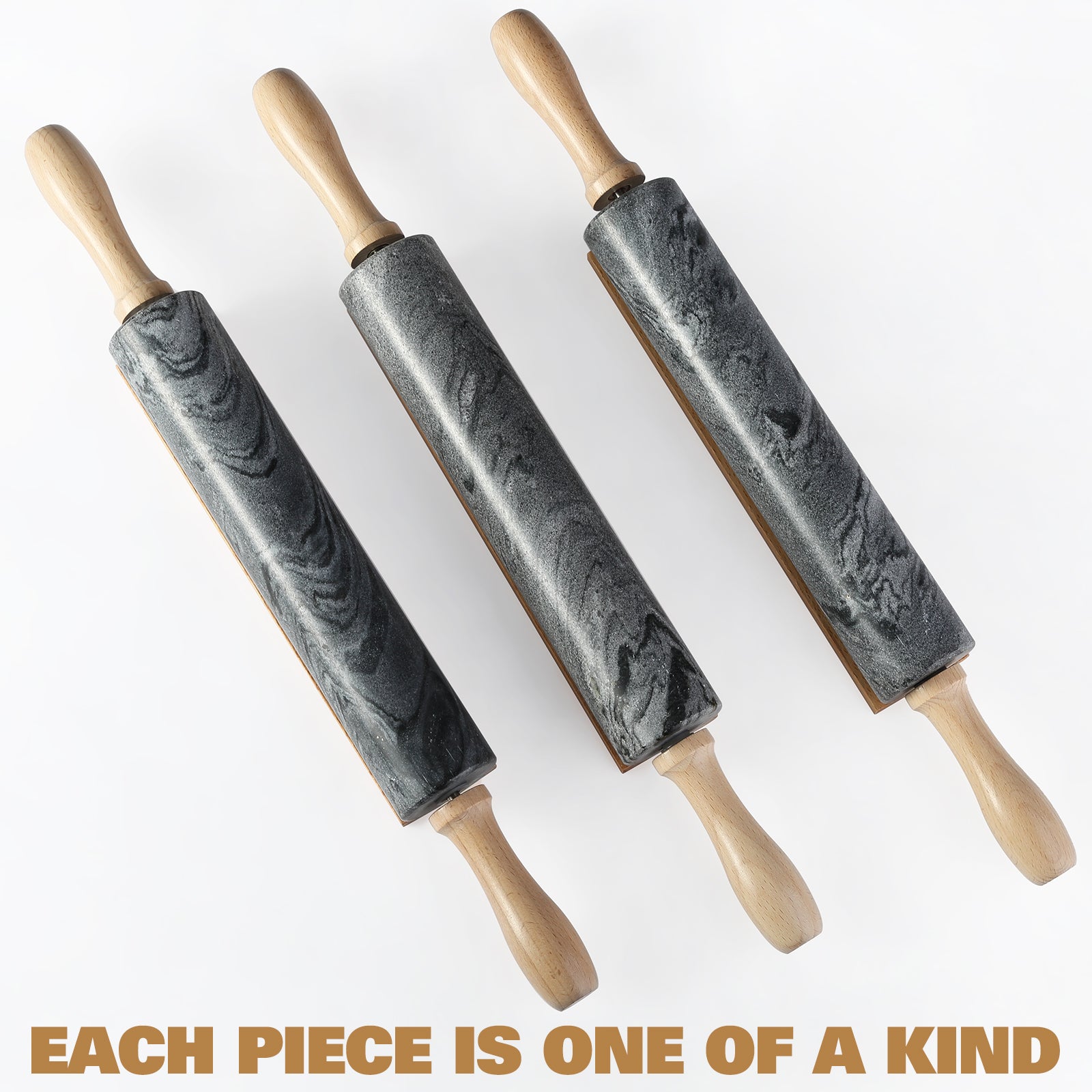 Koville Natural Marble Rolling Pin with Wooden Base Holder,18.11 inch-Monte Grigio