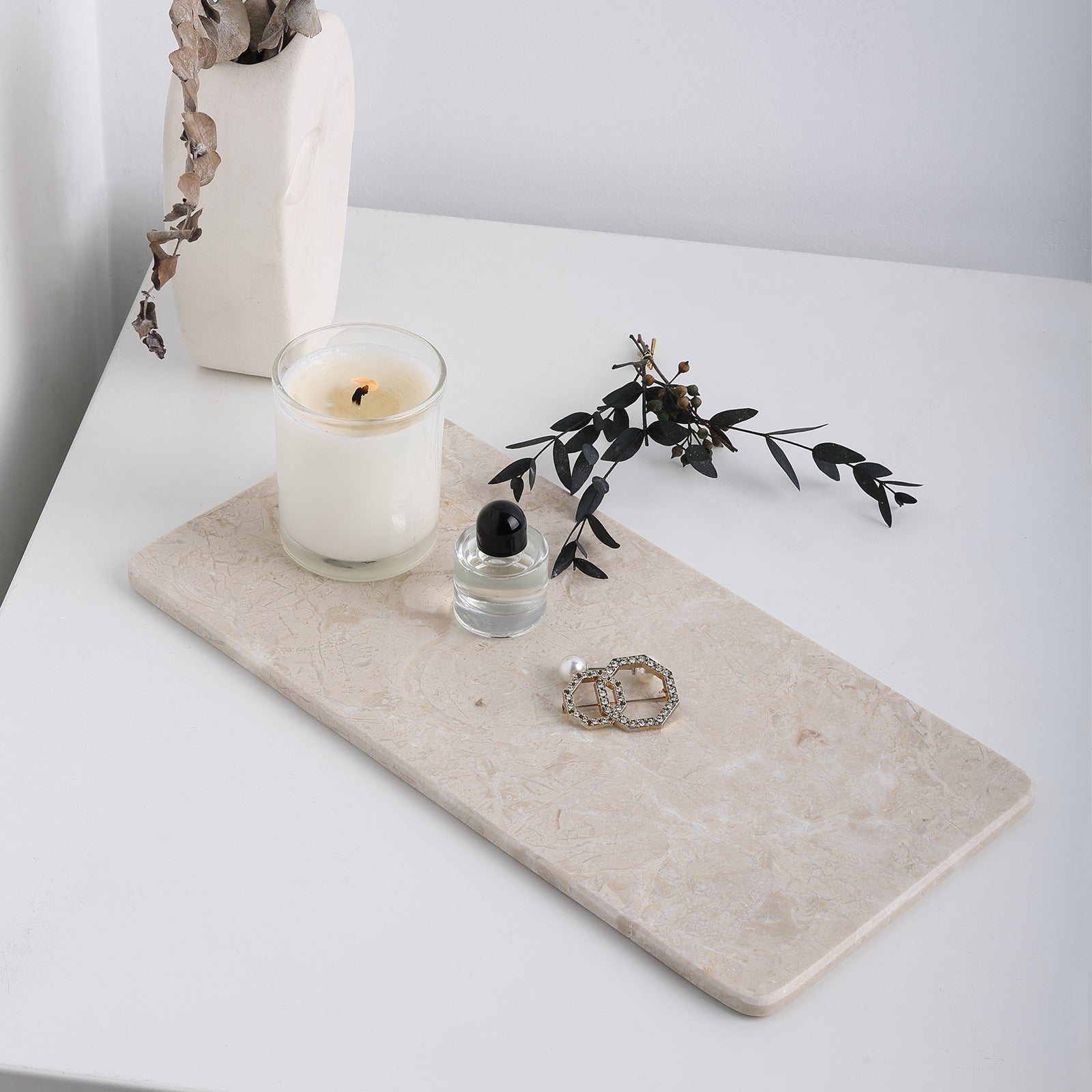 Rectangular Plate 2 Pcs - Marble (Crema Beige)