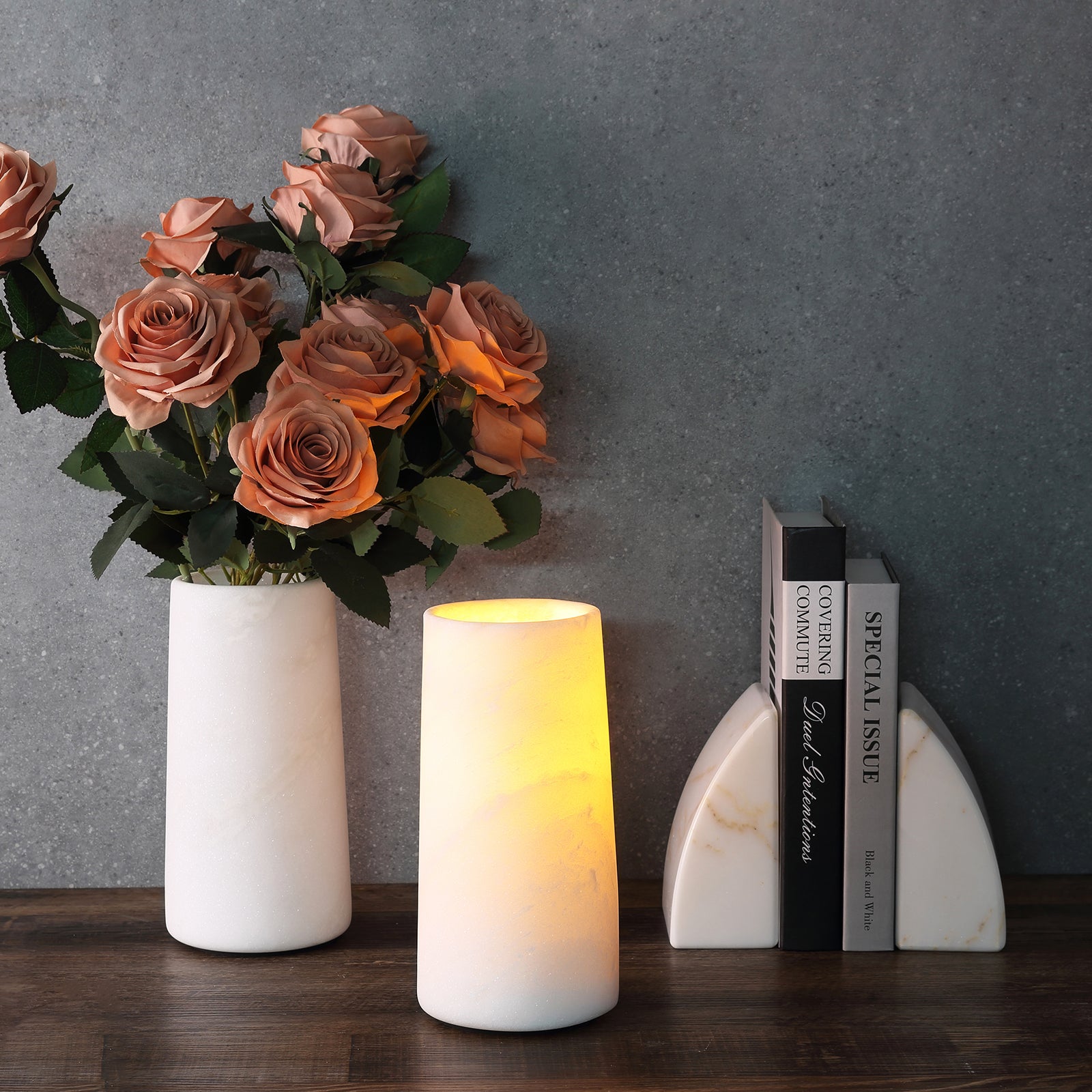 Koville Natural Marble Vase 3.77", Cylindrical-Namib Bianco