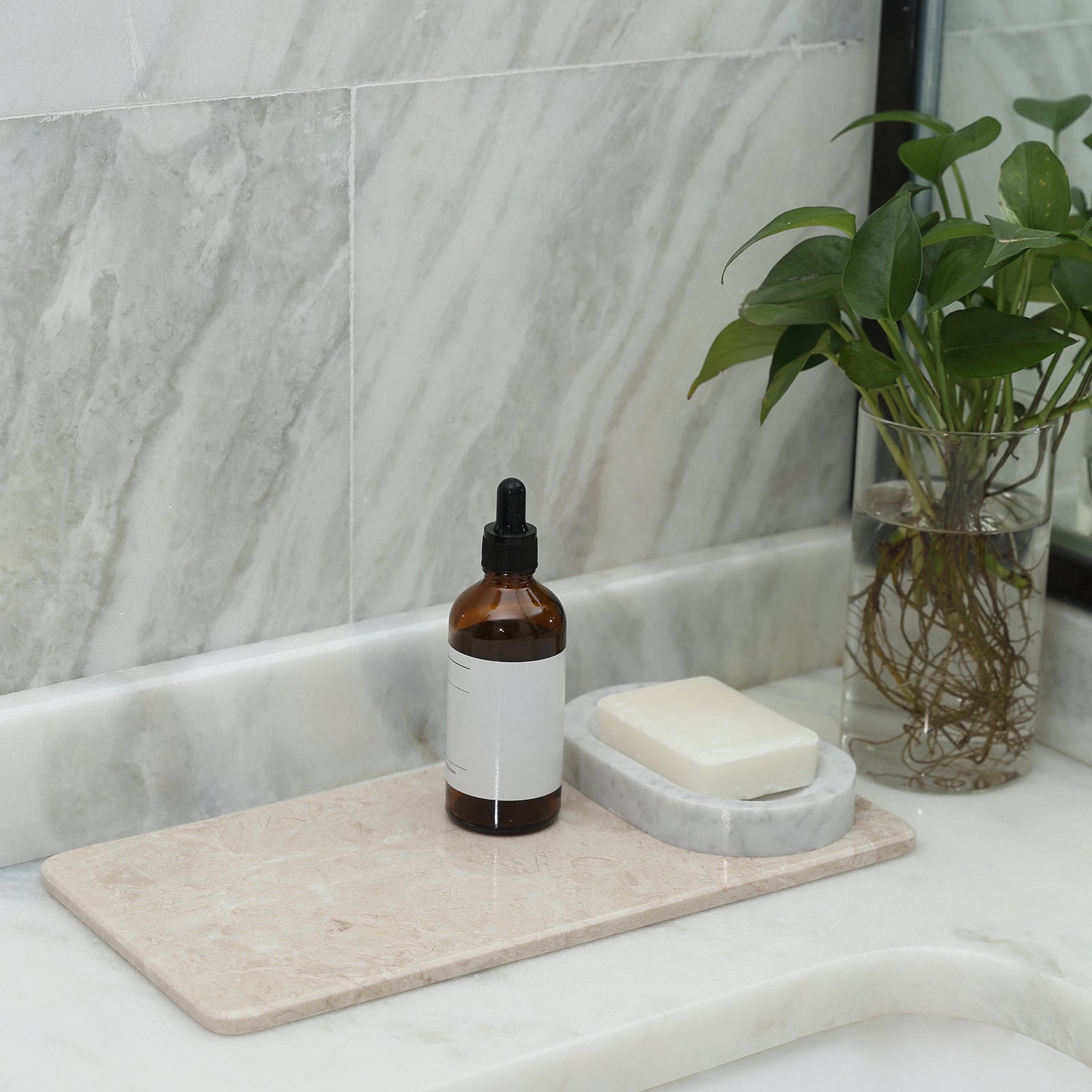 Rectangular Plate 2 Pcs - Marble (Crema Beige)