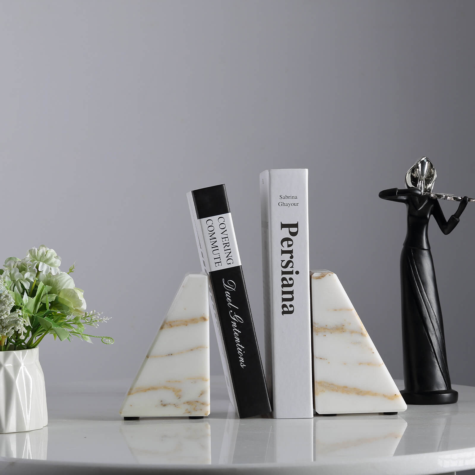 Trapezoid Bookends - Marble (Golden Calacatta)